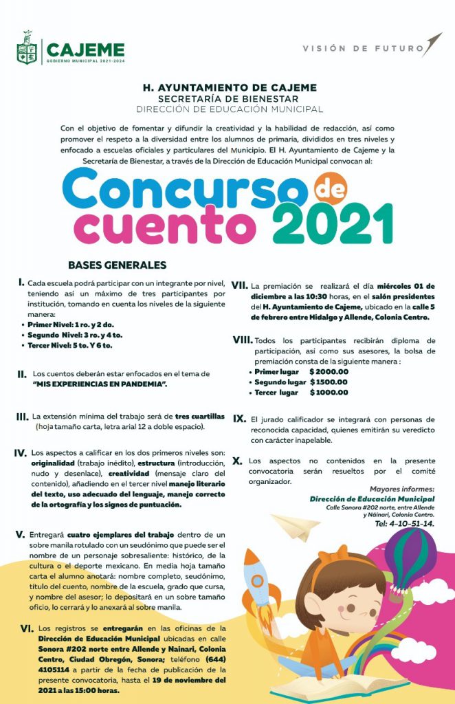 CONVOCA GOBIERNO MUNICIPAL A PARTICIPAR EN EL “CONCURSO DE CUENTO 2021”