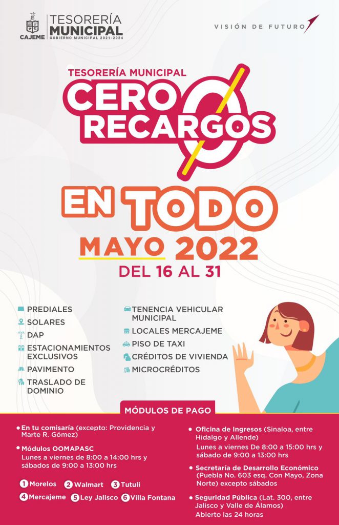 INVITA TESORERÍA A APROVECHAR PROMOCIONES CON CERO RECARGOS DURANTE LA ÚLTIMA QUINCENA DE MAYO