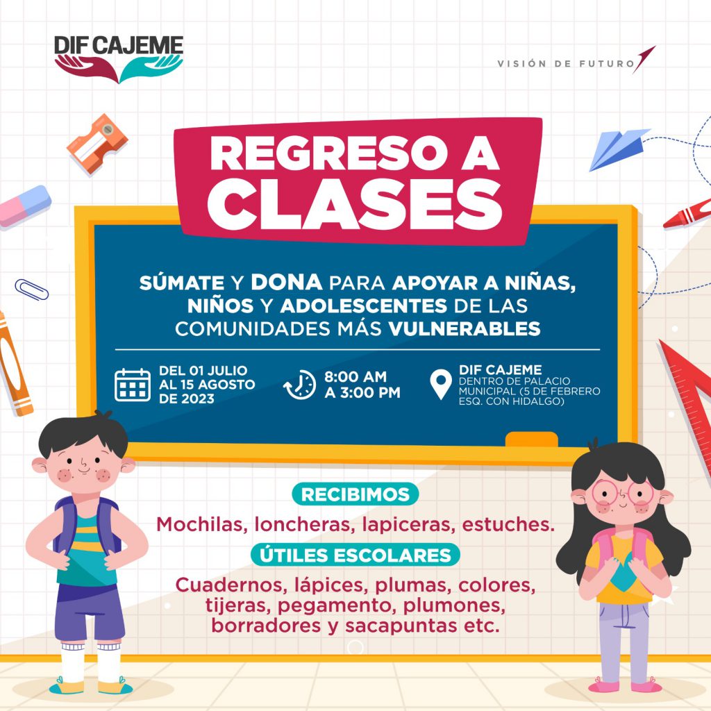 INVITA DIF CAJEME A PARTICIPAR EN CAMPAÑA “REGRESO A CLASES” DONANDO ÚTILES ESCOLARES