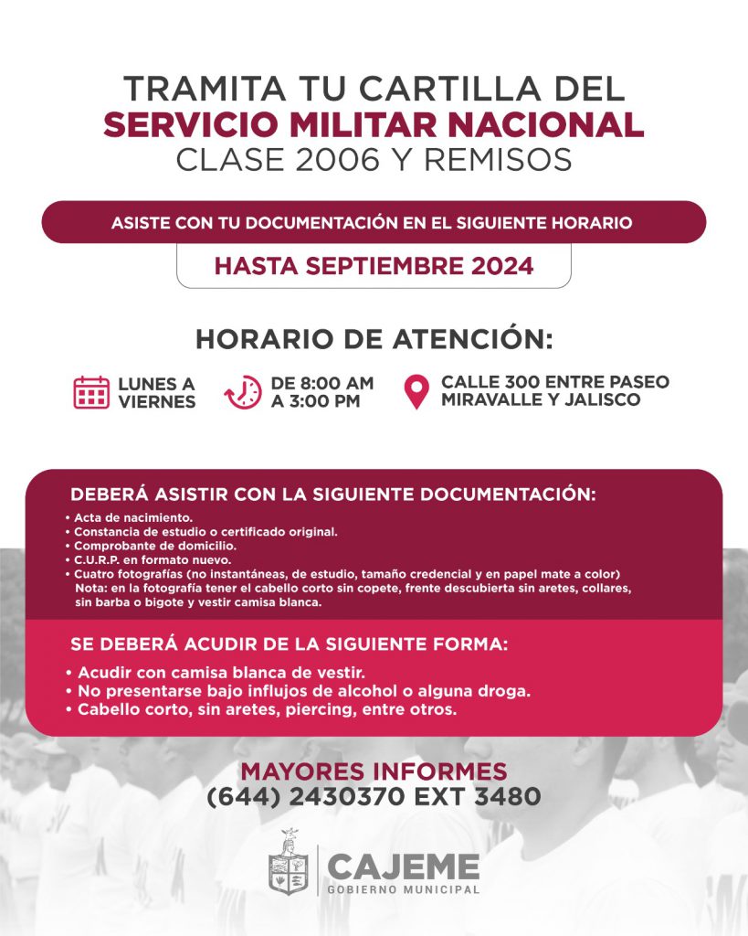INFORMA JUNTA MUNICIPAL DE RECLUTAMIENTO SOBRE TRÁMITE PARA CARTILLA DEL SERVICIO MILITAR NACIONAL