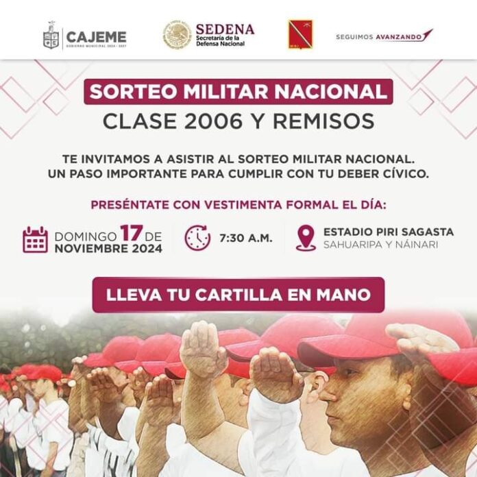 INVITAN A SORTEO MILITAR NACIONAL CLASE 2006 Y REMISOS