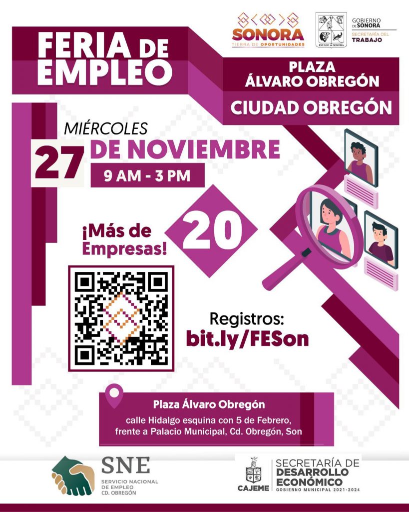 INVITA GOBIERNO DE CAJEME Y ESTADO A LA FERIA DE EMPLEO 2024