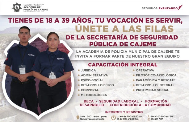 CONVOCATORIA ABIERTA PARA CURSO INTENSIVO DE FORMACIÓN POLICIAL EN CAJEME